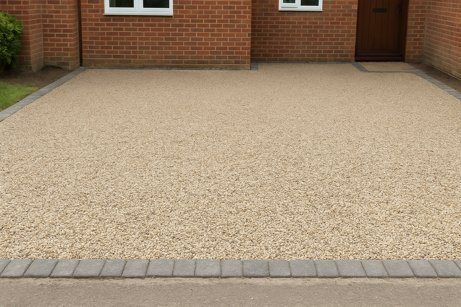 Golden gravel driveway with paved edging at a Kent home