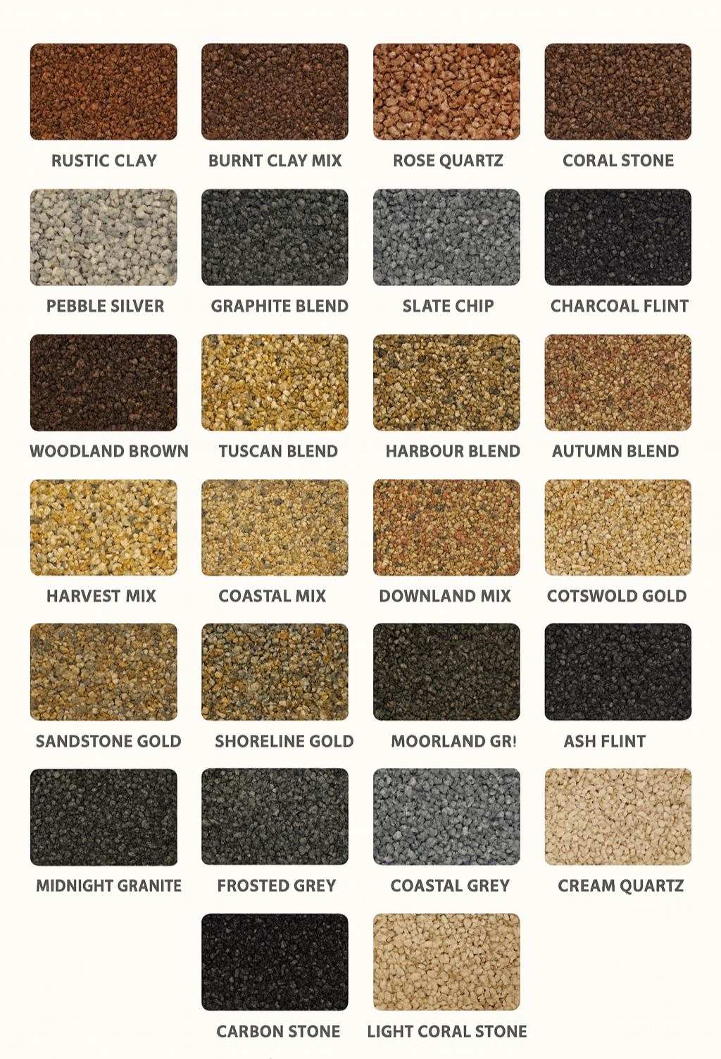 Resin driveway colour options chart