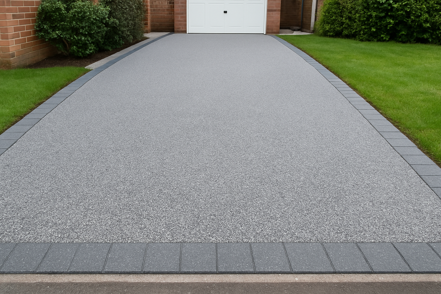 Grey resin bound driveway with neat charcoal edgings